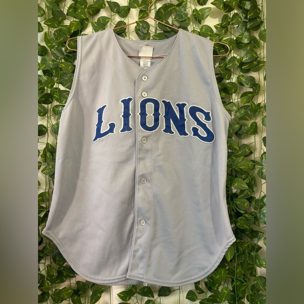 Rawlings Gray and Blue "LIONS" Sleeveless Jersey